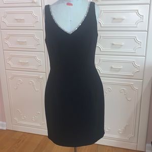 Amazing designer Melony New York black with sparkling rhinestones v-neck dress 8